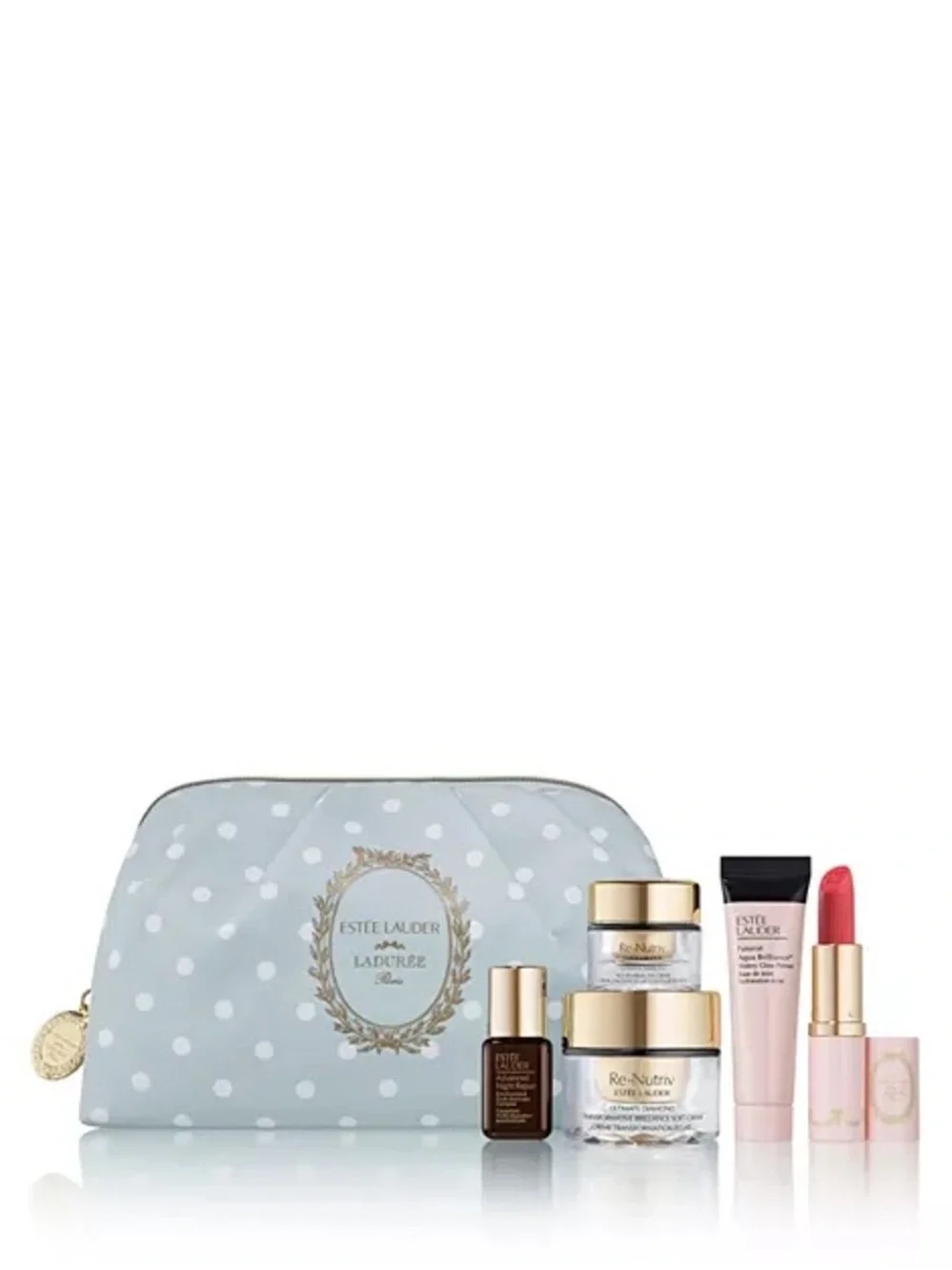 Brand New Estée Lauder Light Blue Polka Dot Cosmetic Pouch with Gold Emblem - Picture 3 of 7